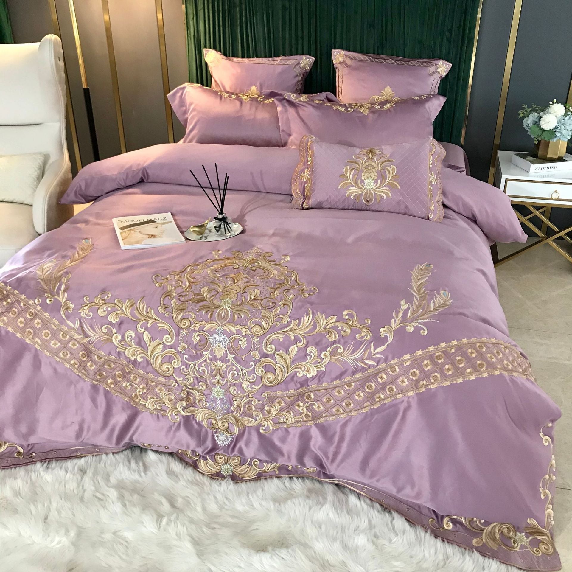 KTX-339155 Elegant Ice Silk Duvet Cover Set in Light Luxury European Style - 100% Cotton, 4-Piece Bedding Ensemble for 1.5m & 2m Beds