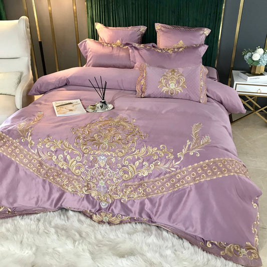 KTX-339155 Elegant Ice Silk Duvet Cover Set in Light Luxury European Style - 100% Cotton, 4-Piece Bedding Ensemble for 1.5m & 2m Beds