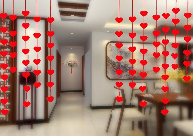 KTX-340691 DIY Non-Woven Flower Heart Curtain with 16 Hearts and 3-Meter Red Rope