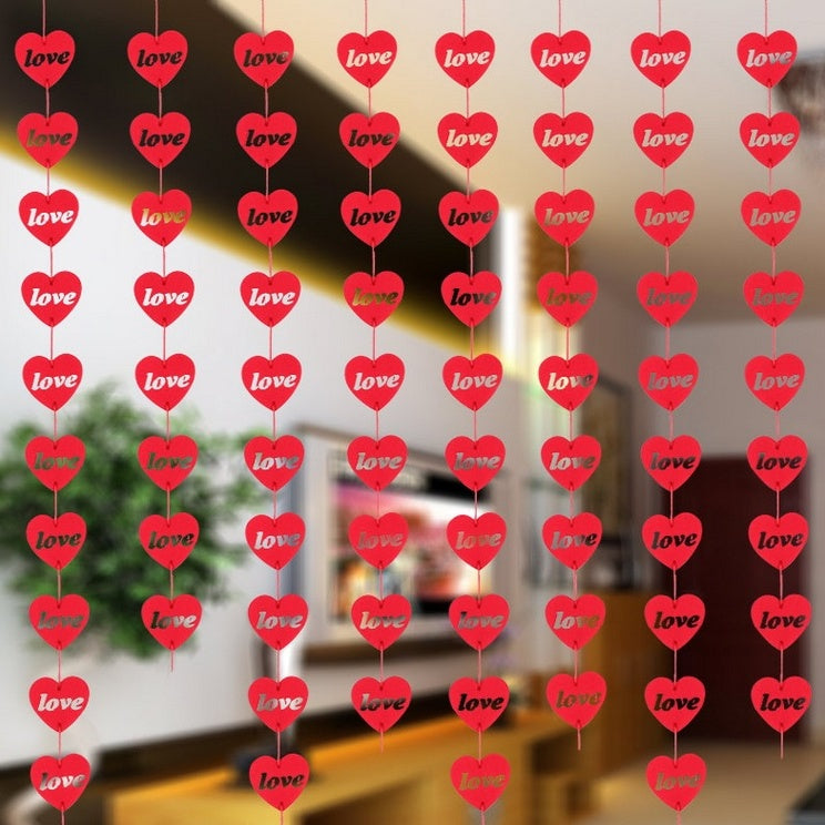KTX-340691 DIY Non-Woven Flower Heart Curtain with 16 Hearts and 3-Meter Red Rope