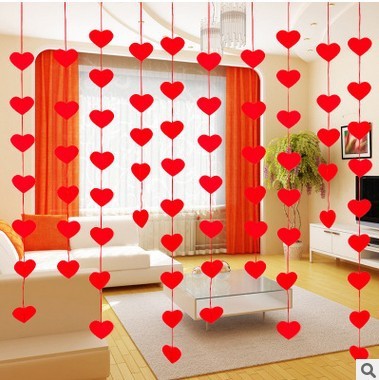 KTX-340691 DIY Non-Woven Flower Heart Curtain with 16 Hearts and 3-Meter Red Rope