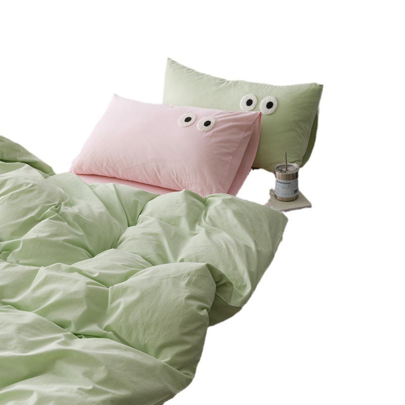 KTX-340819 Big Eyes Cotton Washed Bed Sheet Set in Modern Simplicity - Available in Multiple Sizes