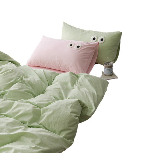 KTX-340819 Big Eyes Cotton Washed Bed Sheet Set in Modern Simplicity - Available in Multiple Sizes