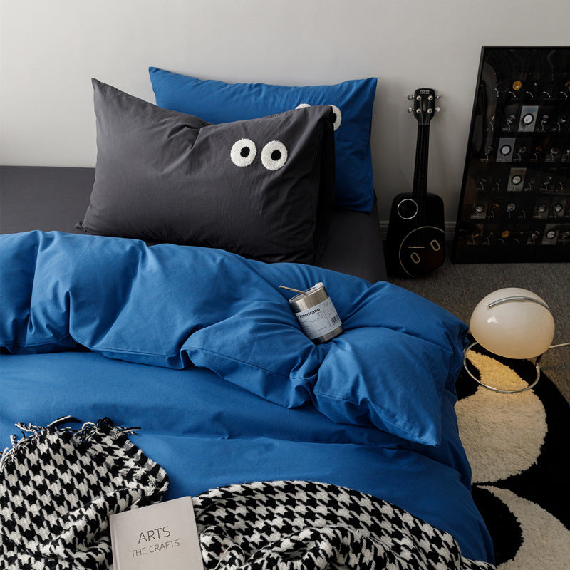 KTX-340819 Big Eyes Cotton Washed Bed Sheet Set in Modern Simplicity - Available in Multiple Sizes