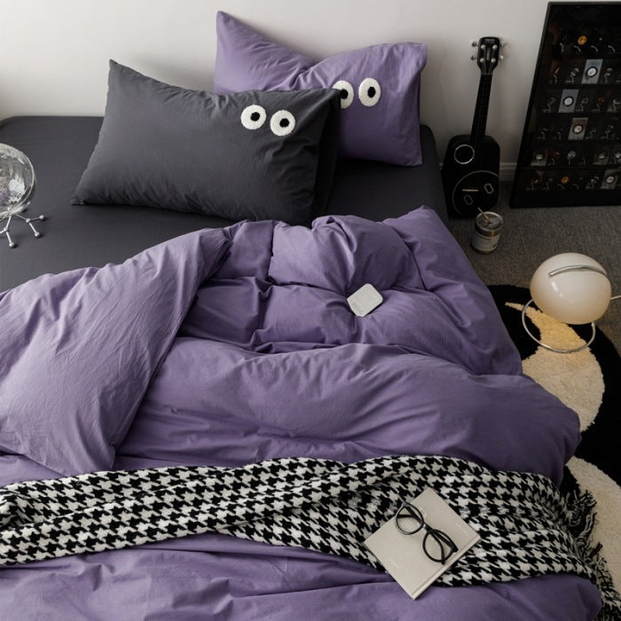 KTX-340819 Big Eyes Cotton Washed Bed Sheet Set in Modern Simplicity - Available in Multiple Sizes