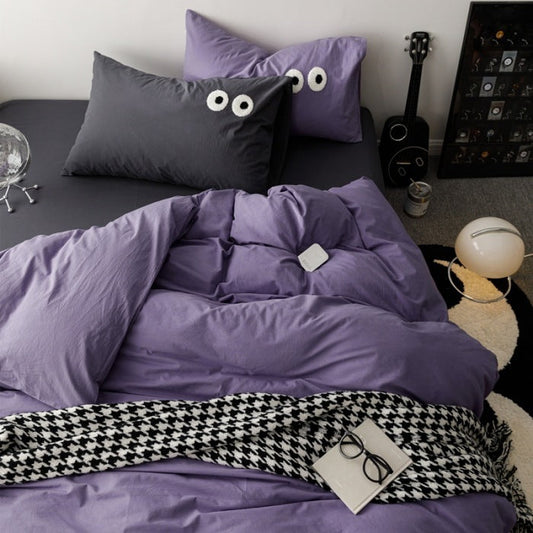 KTX-340819 Big Eyes Cotton Washed Bed Sheet Set in Modern Simplicity - Available in Multiple Sizes