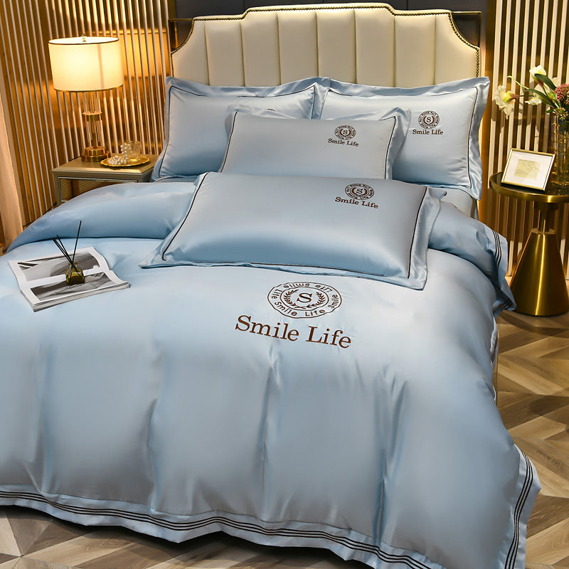 KTX-340819 Silk Satin Summer Four-Piece Bedding Set with Quilt Cover in Multiple Colors