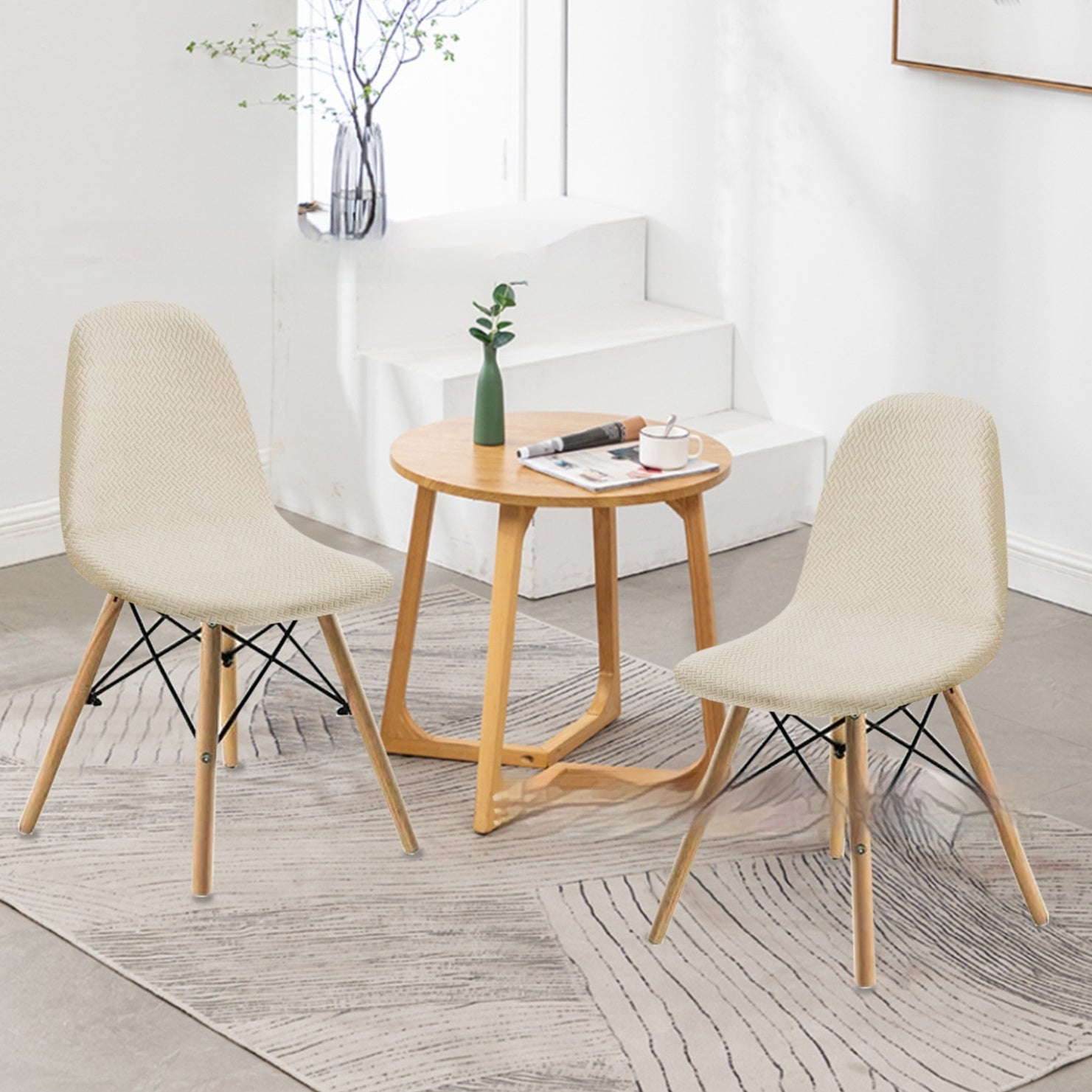 KTX-342035 Long Plaid Jacquard Chair Cover in Modern Geometric Design - Multiple Colors Available