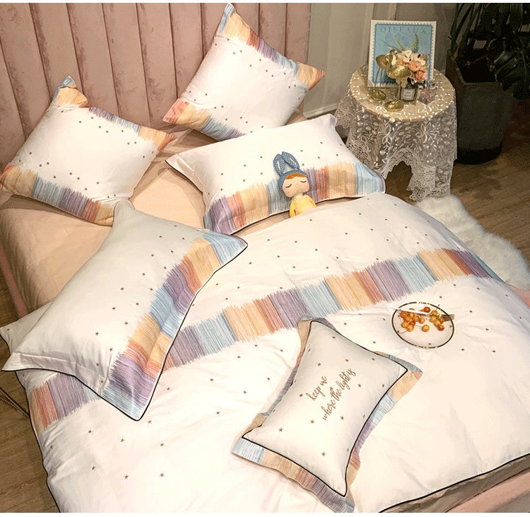 KTX-342291 Embroidered Star Geometry Duvet Cover Set in Pure Long-Staple Cotton