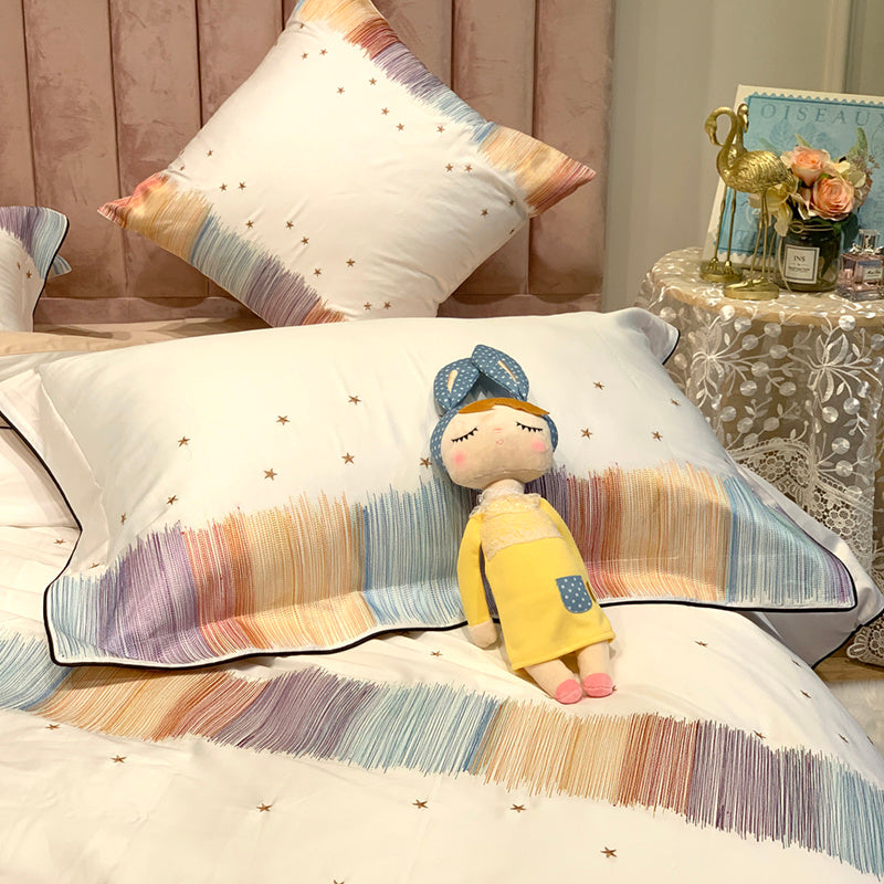 KTX-342291 Embroidered Star Geometry Duvet Cover Set in Pure Long-Staple Cotton