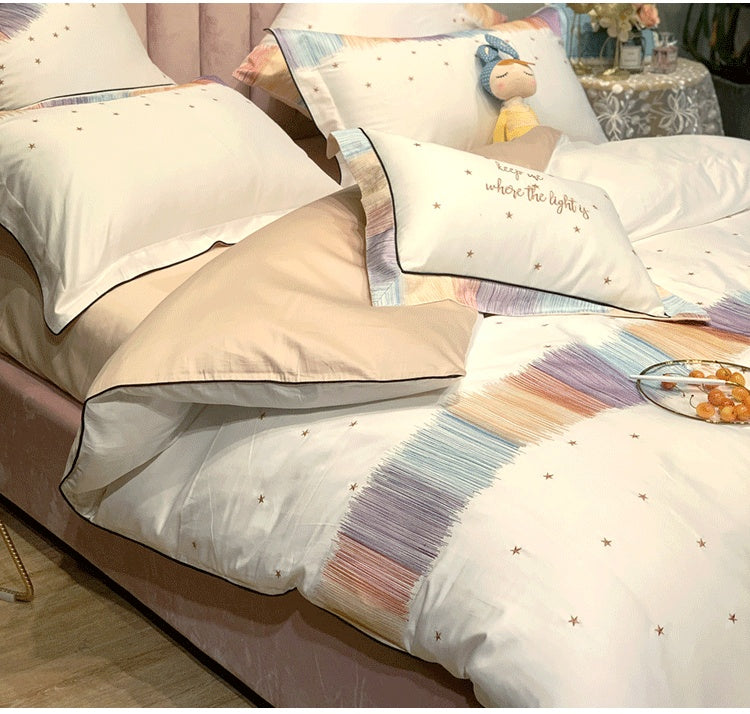 KTX-342291 Embroidered Star Geometry Duvet Cover Set in Pure Long-Staple Cotton