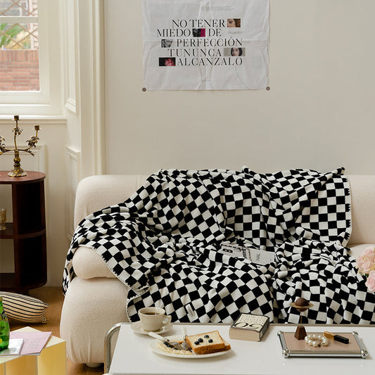KTX-343443 Checkerboard Double-Sided Milk Fleece Blanket in Multiple Colors and Sizes