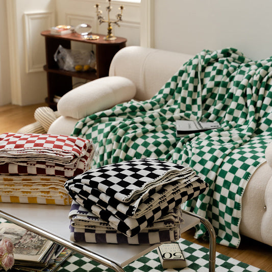 KTX-343443 Checkerboard Double-Sided Milk Fleece Blanket in Multiple Colors and Sizes