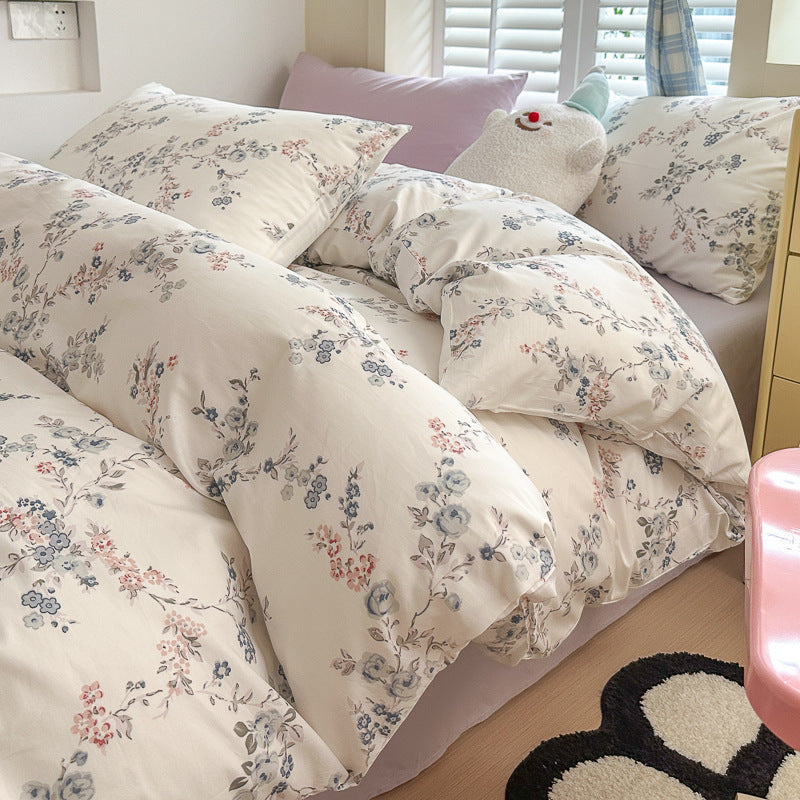 KTX-344595 Cotton Floral Bedding Set - 4-Piece Collection with Duvet Cover, Bed Sheet, and Pillowcases
