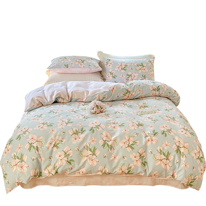 KTX-344595 Cotton Floral Bedding Set - 4-Piece Collection with Duvet Cover, Bed Sheet, and Pillowcases