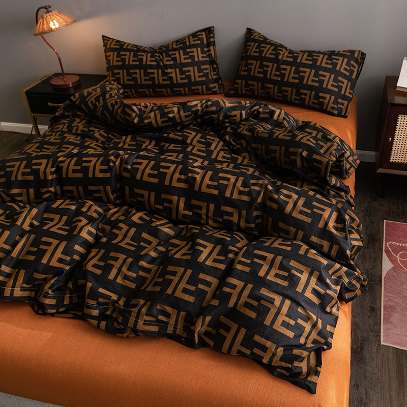 KTX-345747 Four-Piece 100% Cotton Nordic Style Bed Sheet and Quilt Cover Set with Floral Patterns