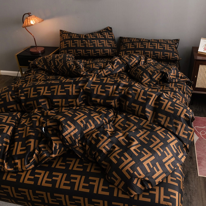 KTX-345747 Four-Piece 100% Cotton Nordic Style Bed Sheet and Quilt Cover Set with Floral Patterns