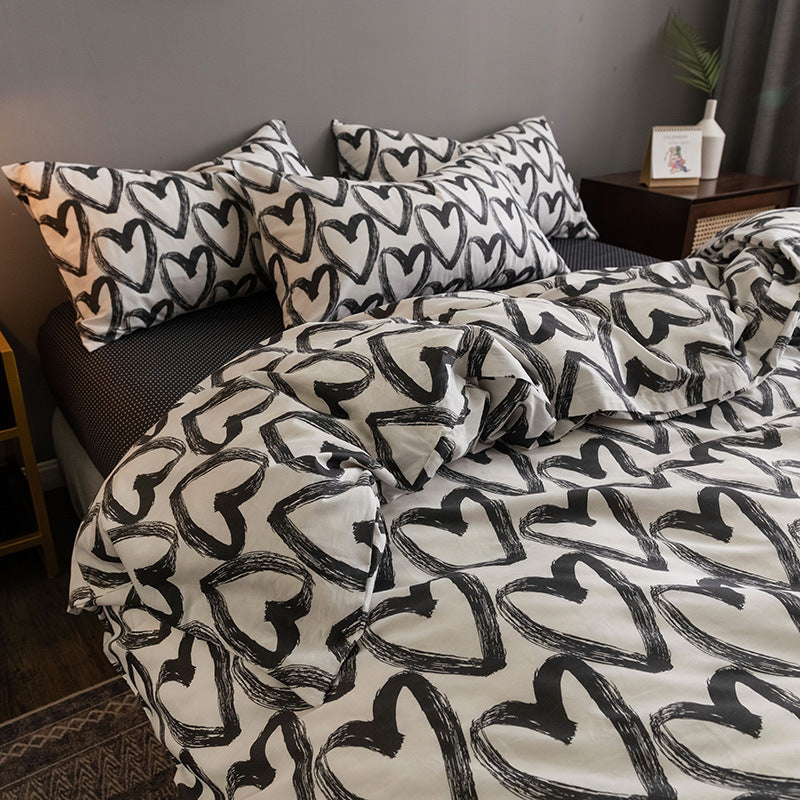 KTX-345747 Four-Piece 100% Cotton Nordic Style Bed Sheet and Quilt Cover Set with Floral Patterns