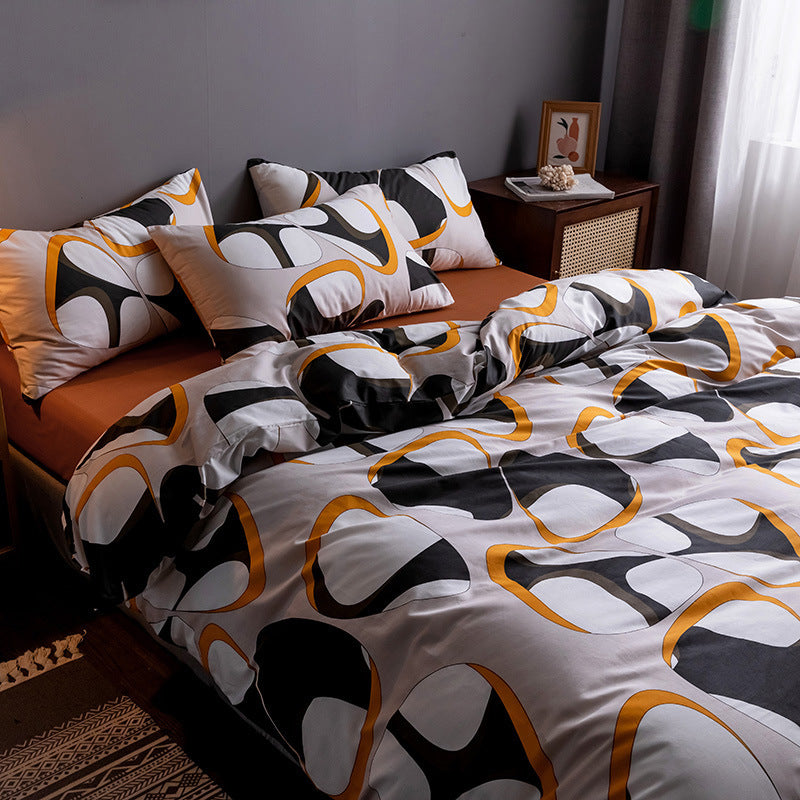 KTX-345747 Four-Piece 100% Cotton Nordic Style Bed Sheet and Quilt Cover Set with Floral Patterns