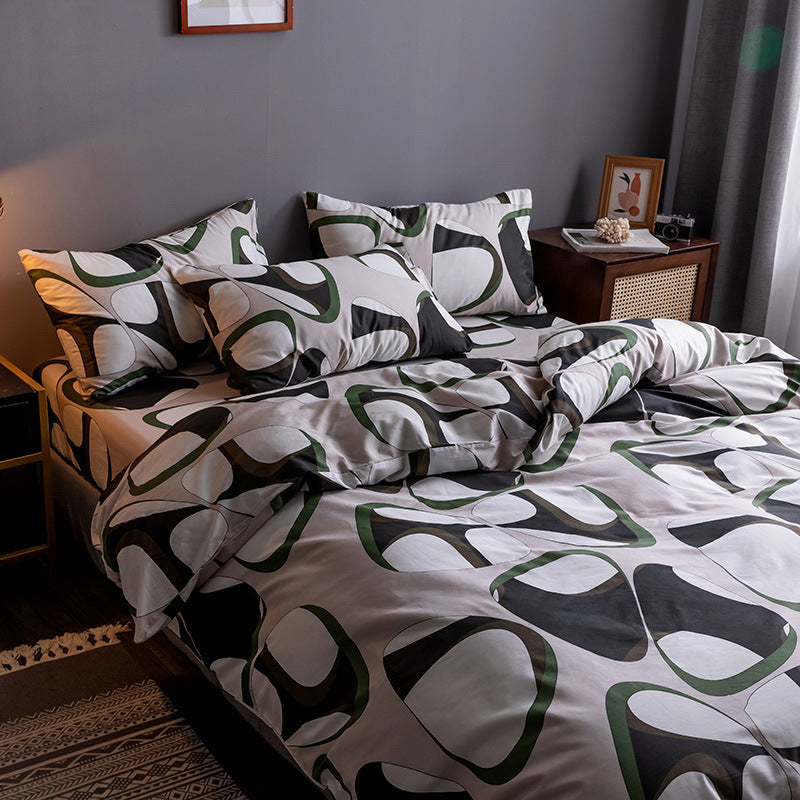 KTX-345747 Four-Piece 100% Cotton Nordic Style Bed Sheet and Quilt Cover Set with Floral Patterns