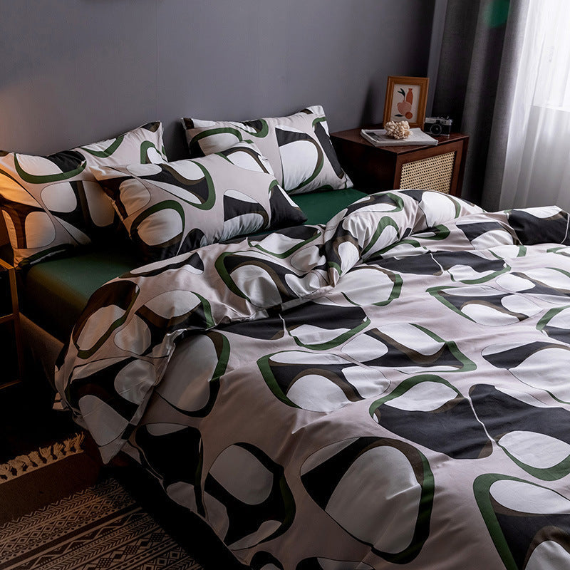 KTX-345747 Four-Piece 100% Cotton Nordic Style Bed Sheet and Quilt Cover Set with Floral Patterns