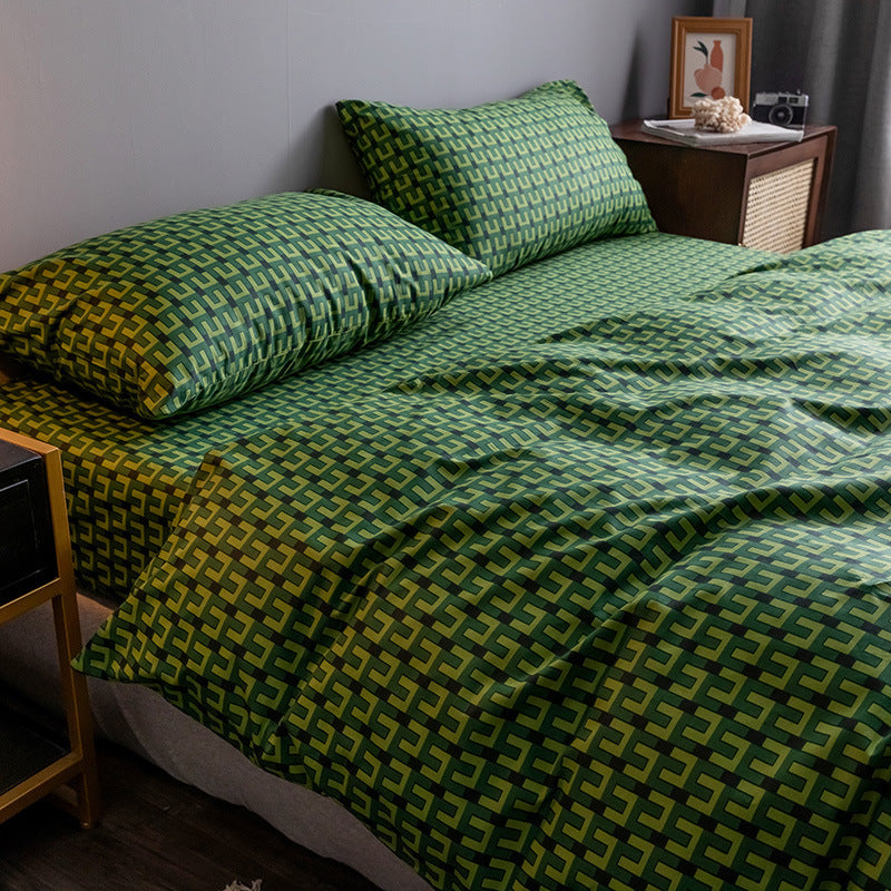 KTX-345747 Four-Piece 100% Cotton Nordic Style Bed Sheet and Quilt Cover Set with Floral Patterns