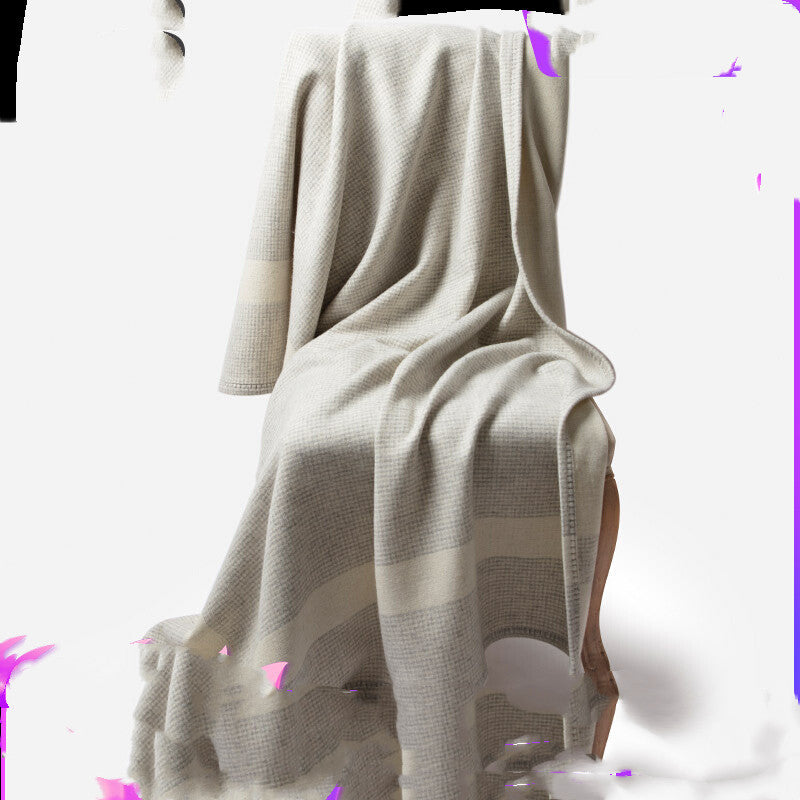 KTX-346067 Elegant White Wool Blanket - Cozy for Sofa, Nap, Office, and Air Conditioning Use (130x180cm)