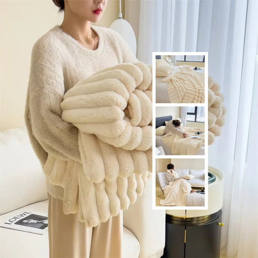 KTX-346515 Double-Sided Thick Bubble Velvet Blanket in Soft Colors for All-Season Comfort