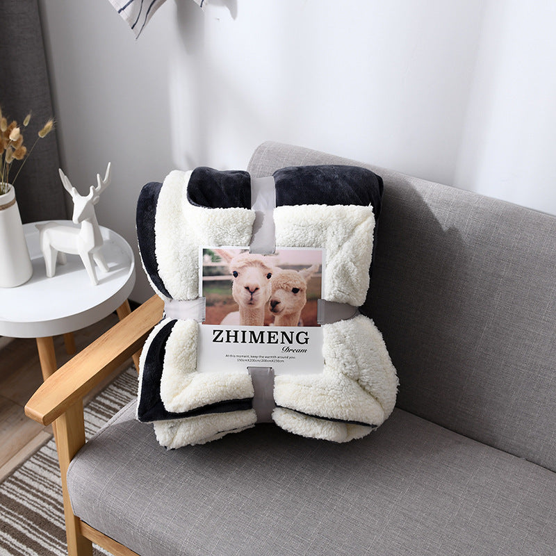 KTX-346579 Double Layer Lamb Wool Blanket - Glossy Flannel & Soft Velvet, Simple Modern Design