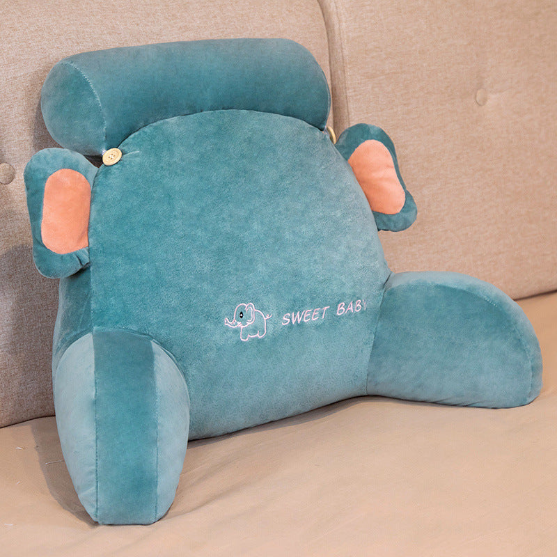 KTX-348051 Plush Large Back Sofa Cushion with Embroidery in Pink Rabbit, Elk, Grey Cat, Brown Monkey, and Blue Elephant Designs