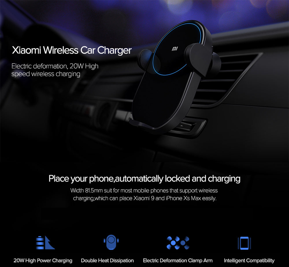 KTX-348947 20W Wireless Car Charger for Xiaomi Devices with USB-C Input, Includes Data Cable