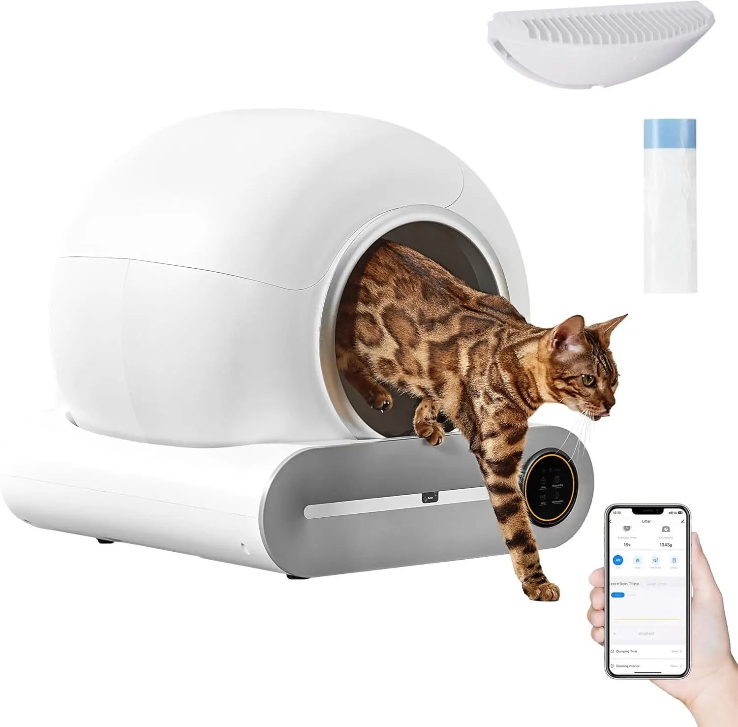 KTX-349331 Smart Self-Cleaning Cat Litter Box with Wi-Fi and Odor Control, 65L Capacity