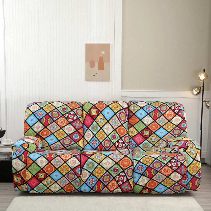 KTX-349843 Three-Seat Polyester Sofa Cover with Vibrant Patterns and Modern Design
