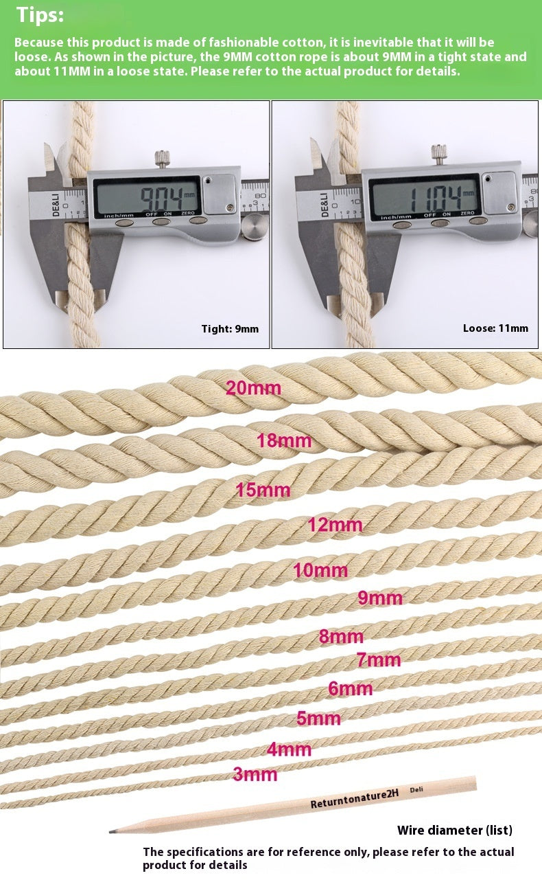 KTX-350739 Beige Coarse Cotton Rope - Available in 5mm, 6mm, 8mm, 10mm, 12mm, and 20mm Thickness