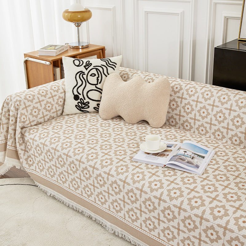 KTX-350995 Striped Cotton Sofa Towel Anti-Cat Scratch Protector Blanket for All Season Use