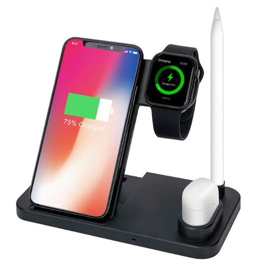 KTX-351251 4-in-1 Wireless Charging Station with Adjustable Design for Mobile Phones, Apple Watch, AirPods, and Apple Pencil - Qi-Certified Fast Charging