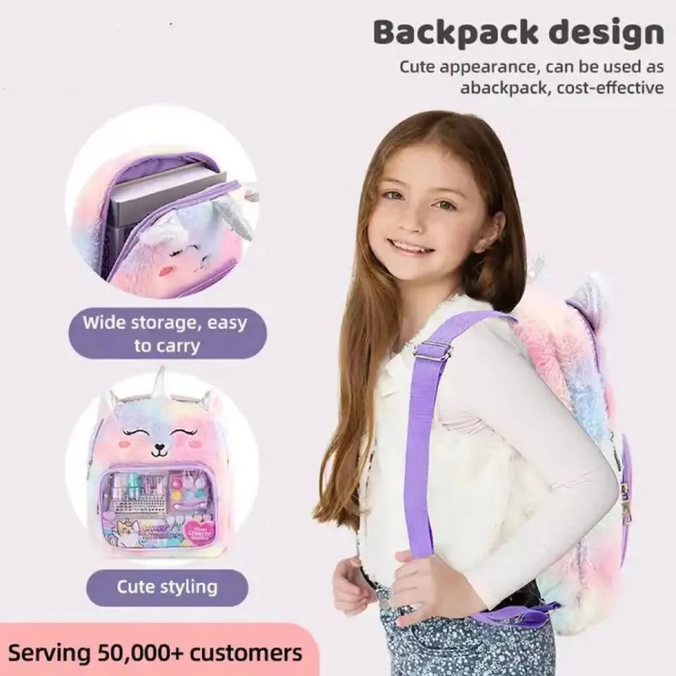 KTX-352019 Kids Non-Toxic Makeup Kit with Washable Nail Accessories and Backpack Bag