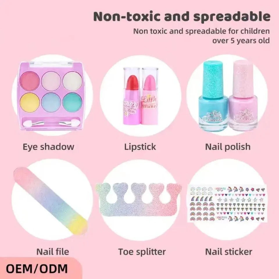 KTX-352019 Kids Non-Toxic Makeup Kit with Washable Nail Accessories and Backpack Bag