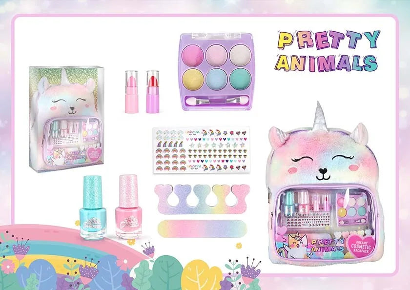 KTX-352019 Kids Non-Toxic Makeup Kit with Washable Nail Accessories and Backpack Bag