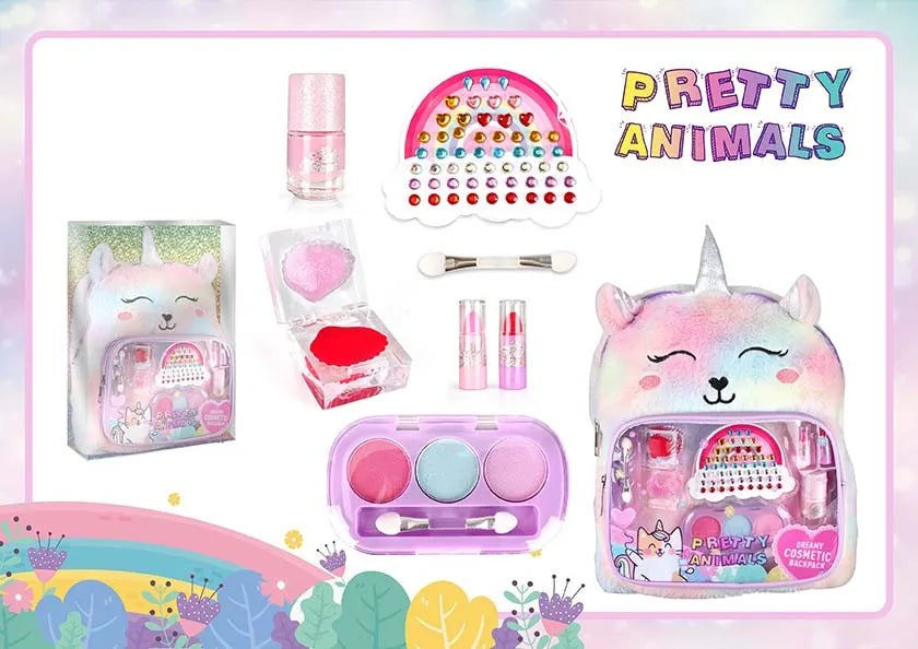 KTX-352019 Kids Non-Toxic Makeup Kit with Washable Nail Accessories and Backpack Bag