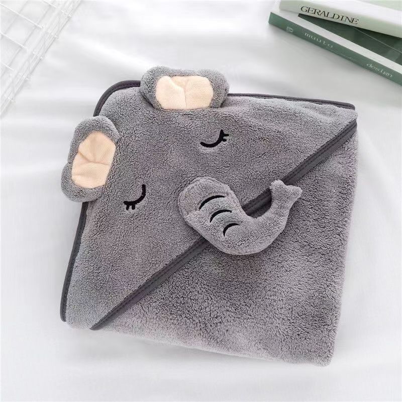 KTX-352915 Cozy Coral Fleece Children’s Hoodie Bath Towel - Panda, Elephant, Koala, Long Ear Dog