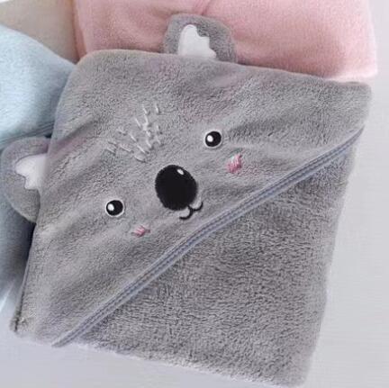 KTX-352915 Cozy Coral Fleece Children’s Hoodie Bath Towel - Panda, Elephant, Koala, Long Ear Dog