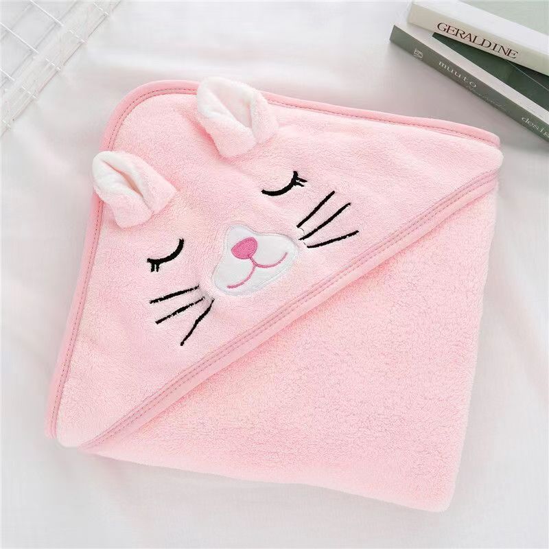 KTX-352915 Cozy Coral Fleece Children’s Hoodie Bath Towel - Panda, Elephant, Koala, Long Ear Dog
