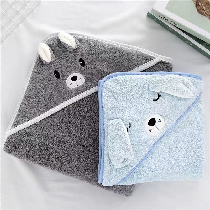 KTX-352915 Cozy Coral Fleece Children’s Hoodie Bath Towel - Panda, Elephant, Koala, Long Ear Dog