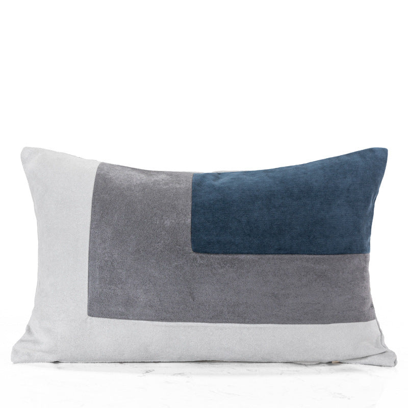 KTX-353171 Blue Grey Suede Patchwork Cushion Cover - Checker Pattern, Various Sizes Available
