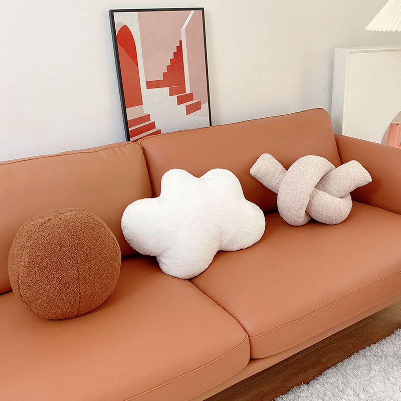 KTX-353491 Geometric Plush Cloud Pillow Cushion - Available in Beige, Caramel, and White Styles