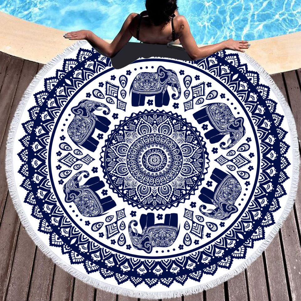 KTX-354067 Colorful Tie-Dye Microfiber Round Beach Towel - 150x150cm, Ultra-Soft Superfine Fiber, Lightweight Design