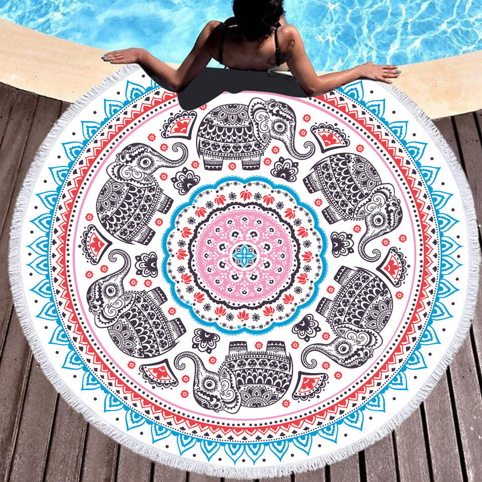 KTX-354067 Colorful Tie-Dye Microfiber Round Beach Towel - 150x150cm, Ultra-Soft Superfine Fiber, Lightweight Design
