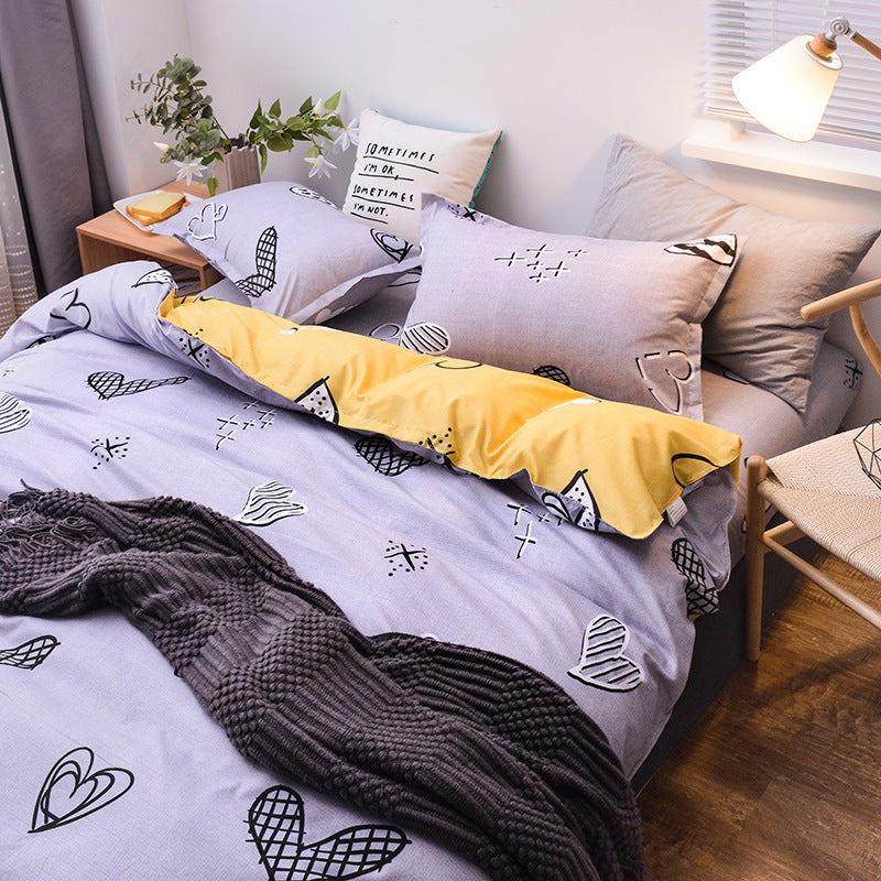 KTX-354323 Four-Piece Dormitory Bedding Set - Soft Polyester Quilt Cover, Sheet, and Pillowcases in Various Styles