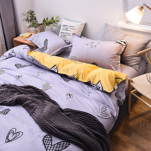 KTX-354323 Four-Piece Dormitory Bedding Set - Soft Polyester Quilt Cover, Sheet, and Pillowcases in Various Styles